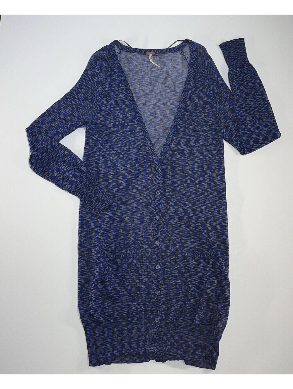 Free People Womens XS Sheer Knit Beach Tunic Cover Up Blue Black Resort Marled